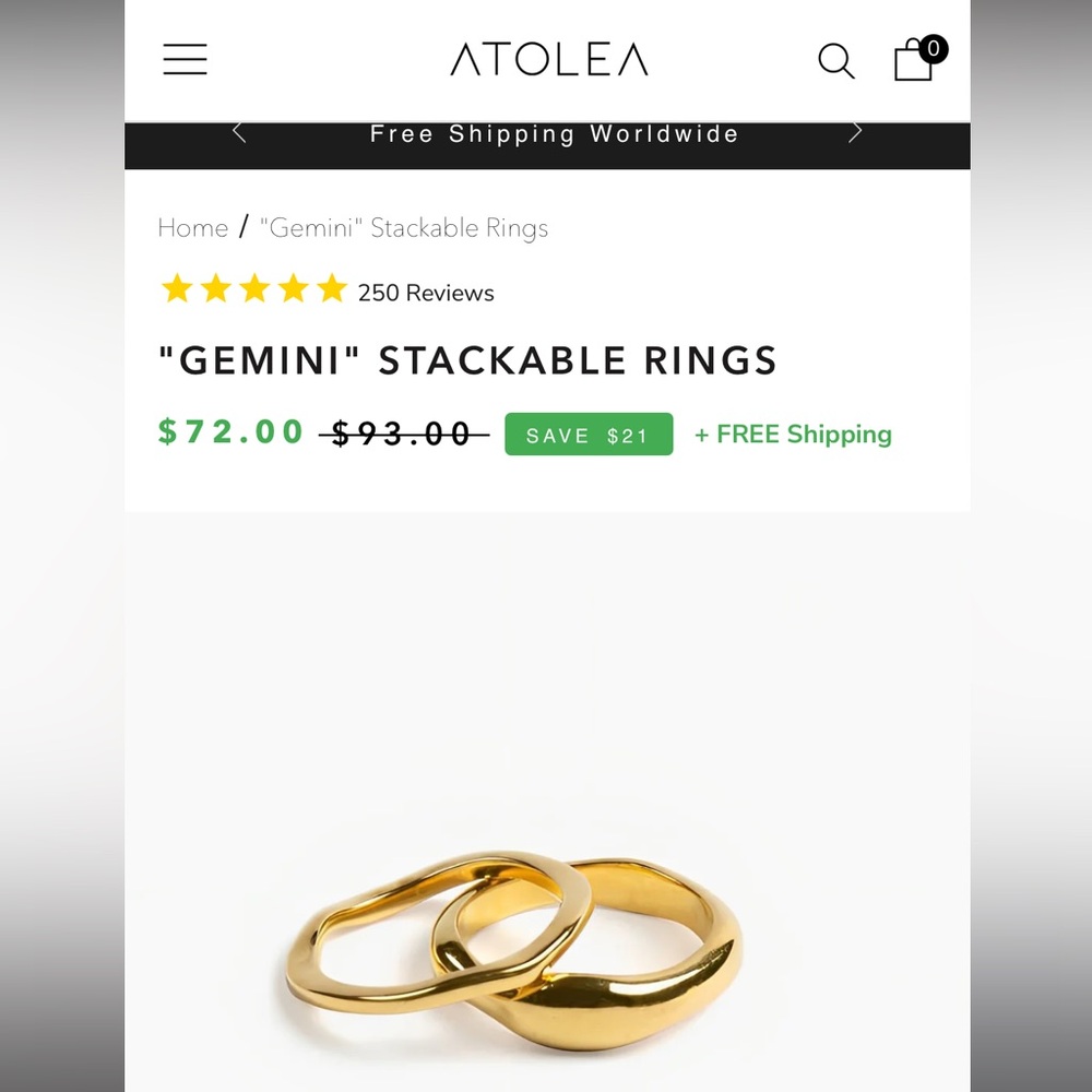 Atolea Gemini Stacking Rings, Size 7